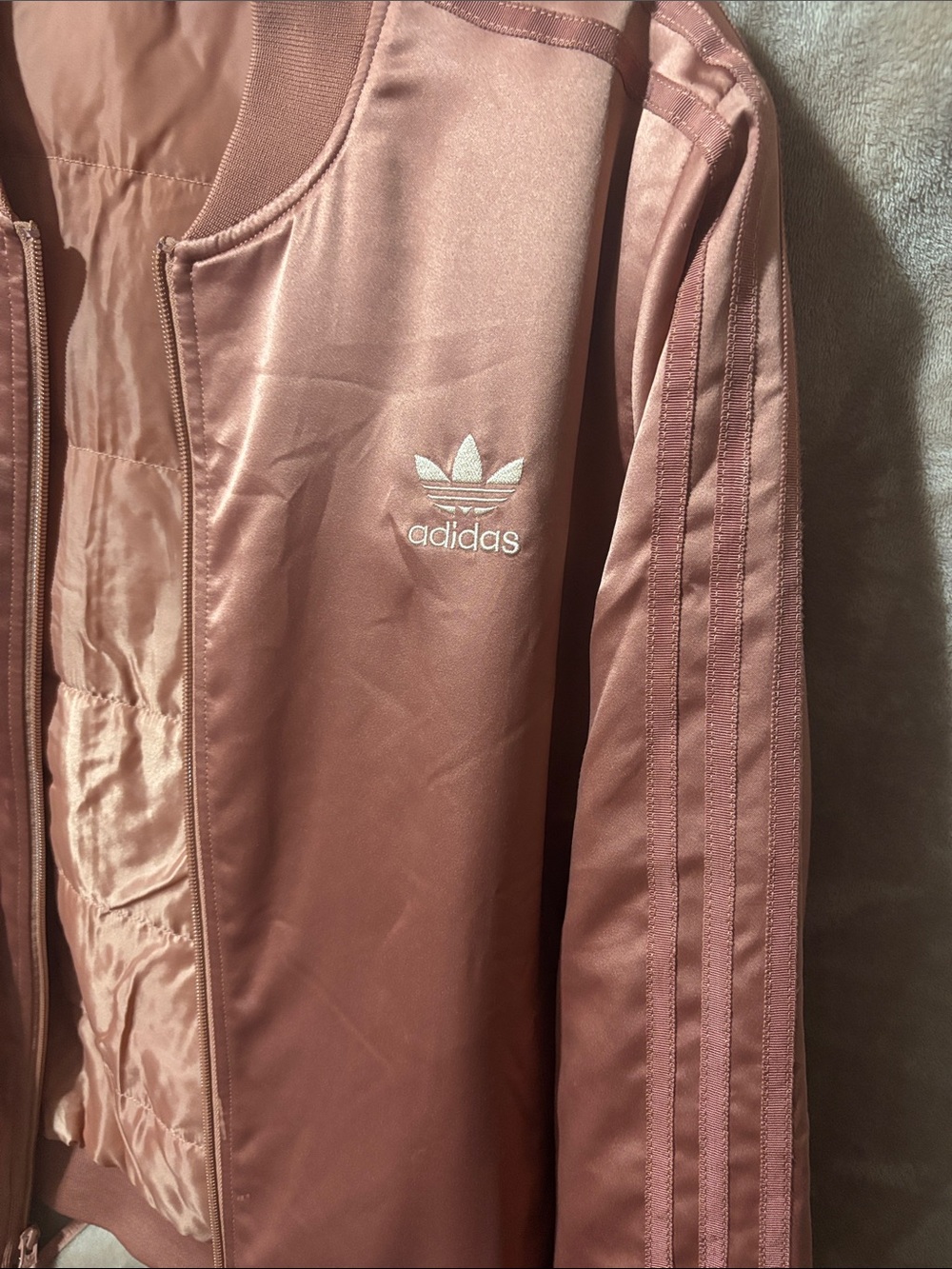 adidas Satin Bomber Jacket in Rose - Picture 9 of 12